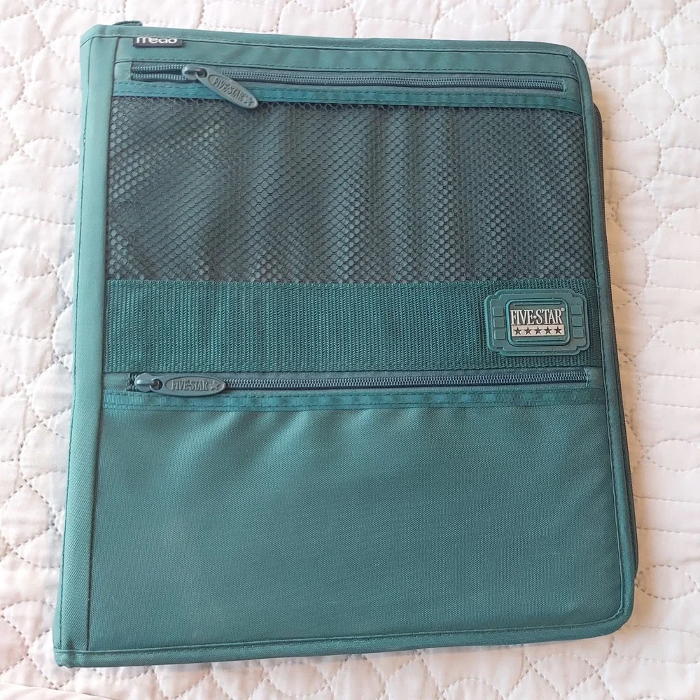 Vintage Mead Five Star Zipper 3 Ring Binder Teal Green School Office Storage